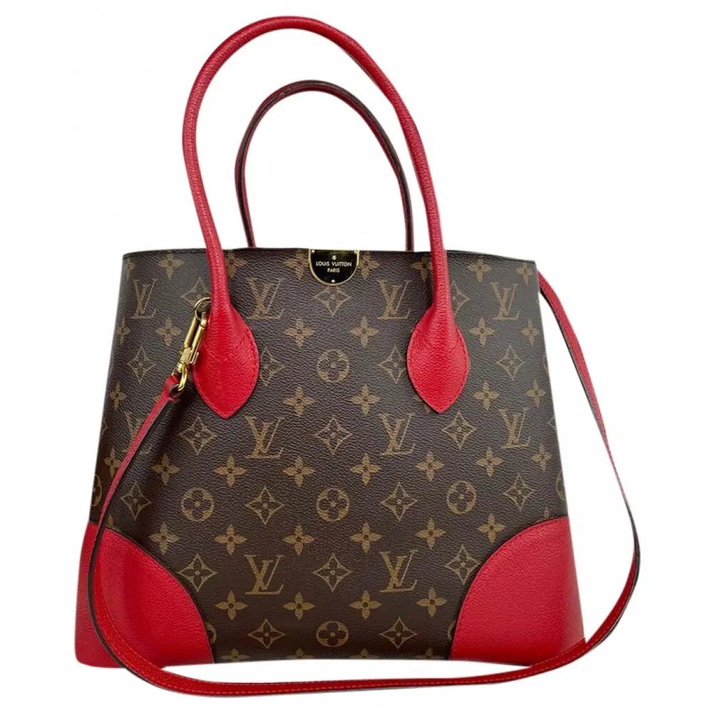 Authentic Louis Vuitton Flandrin Red Leather Monogram Canvas Shoulder Satchel Ba